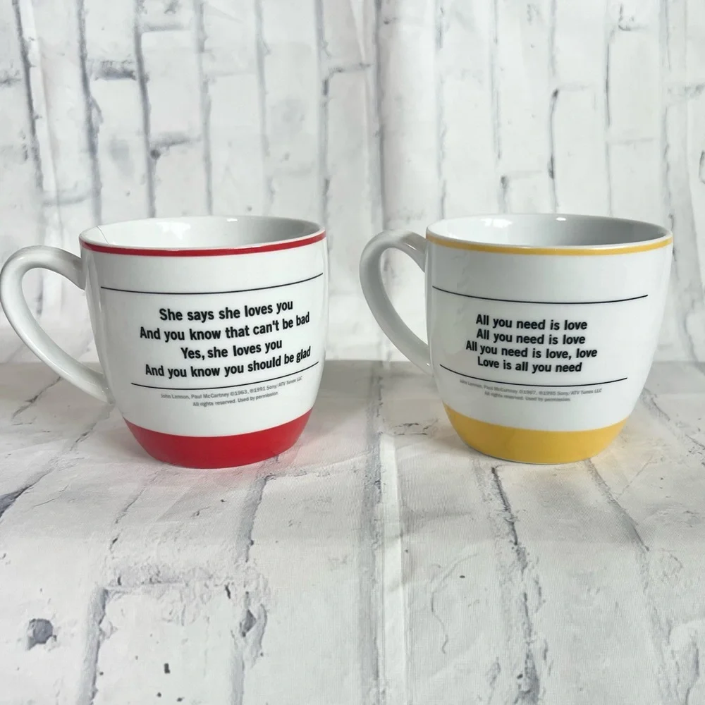 The Beatles Coffee Mugs Set of 2 Bluw Lyric All You Need Is Love Vintage Vibe